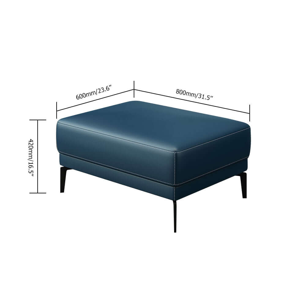 Chic blue ottoman bench upholstered in faux leather for elegant home furnishings