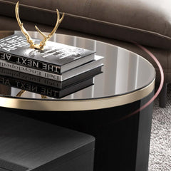 Modern Black Nesting Stone & Glass Coffee Table Set with 4 Storage Drawers Set of 2 - Sophisticated Contemporary Design for Living Room Decor