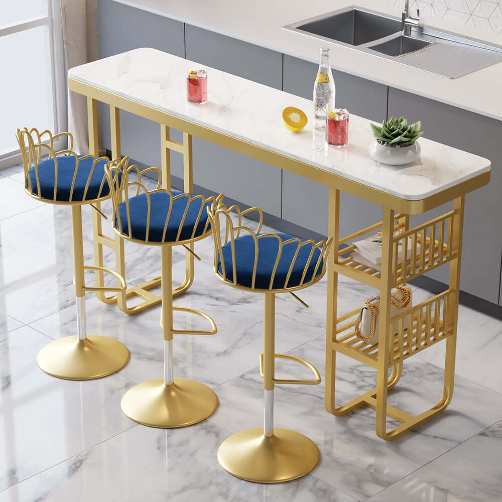 Blue Velvet Swivel Bar Stools Set of 2 for Kitchen Island - Counter Height with Backrest, Elegant Upholstered Chairs Main image