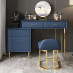 Makeup vanity set in modern blue with retracted dressing table cabinet