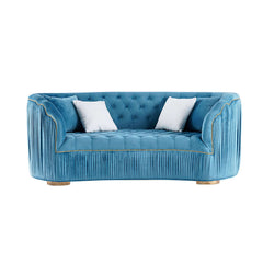 Blue velvet upholstered sofa with 3-seats