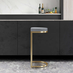 Contemporary gray PU leather counter stool with sleek gold frame for home