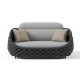4 Pieces Woven Rope Outdoor Sofa Set with Faux Marble Top Coffee Table in Black & Gray