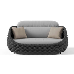 Outdoor Sofa Set with Faux Marble Top Coffee Table in Black & Gray - Comfortable and stylish seating for outdoor spaces