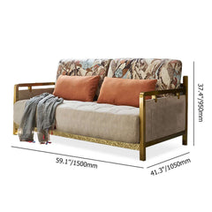 Full Sleeper Sofa Bed with Beige Upholstery and Gold Metal Frame - Modern Furniture Design