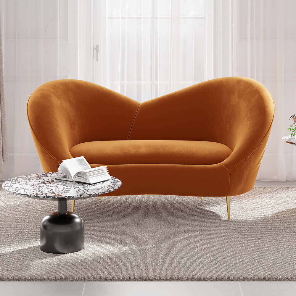 92.9-inch Modern Orange Velvet Upholstered Large 3Seater Curved Sofa with Plush Seating