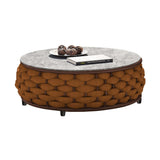 4 Pieces Woven Rope Outdoor Sofa Set with Faux Marble Top Coffee Table in Black & Gray