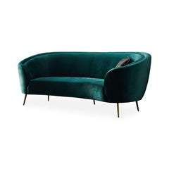 Contemporary deep green velvet sofa with sturdy metallic legs for modern home furnishings