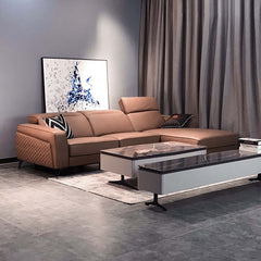 L-shaped faux leather sectional sofa with chaise and electric recliner