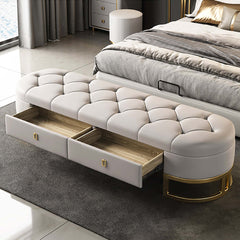 Contemporary Beige Ottoman Furniture with Storage Drawers and Leather Upholstery for Bedroom