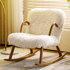 White khaki Gray Boucle Sherpa Upholstery Rocking Chair Solid Wood Accent Chair