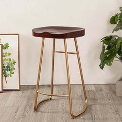 Sleek Modern Nature 29.5 inch Pine Wood and Metal Counter Stool with Gold Leg for Elegant Interior Design