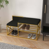 Modern PU Leather Upholstered Entryway Bench White with Gold Legs