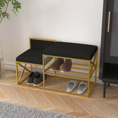 Sleek modern white upholstered entryway bench with gold legs