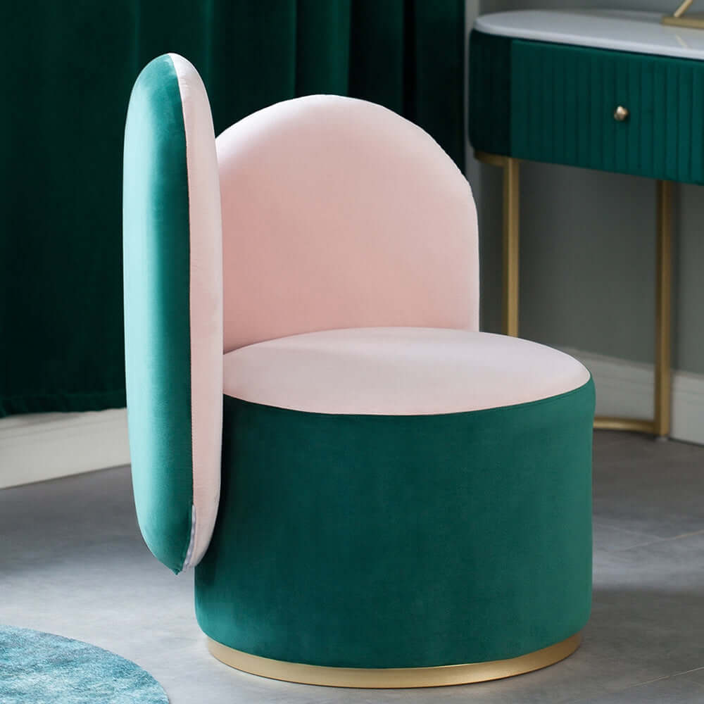 Chic green and pink upholstered single chair - modern velvet sidechair with gold base metal