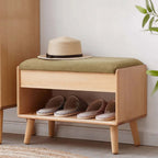 Farmhouse Bench Mini Upholstered Shoe Rack FlipTop StoolGreen for Entryway Decor