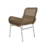 2 Pieces Farmhouse Aluminum & Rattan Outdoor Patio Dining Chair Armchair Set in Brown