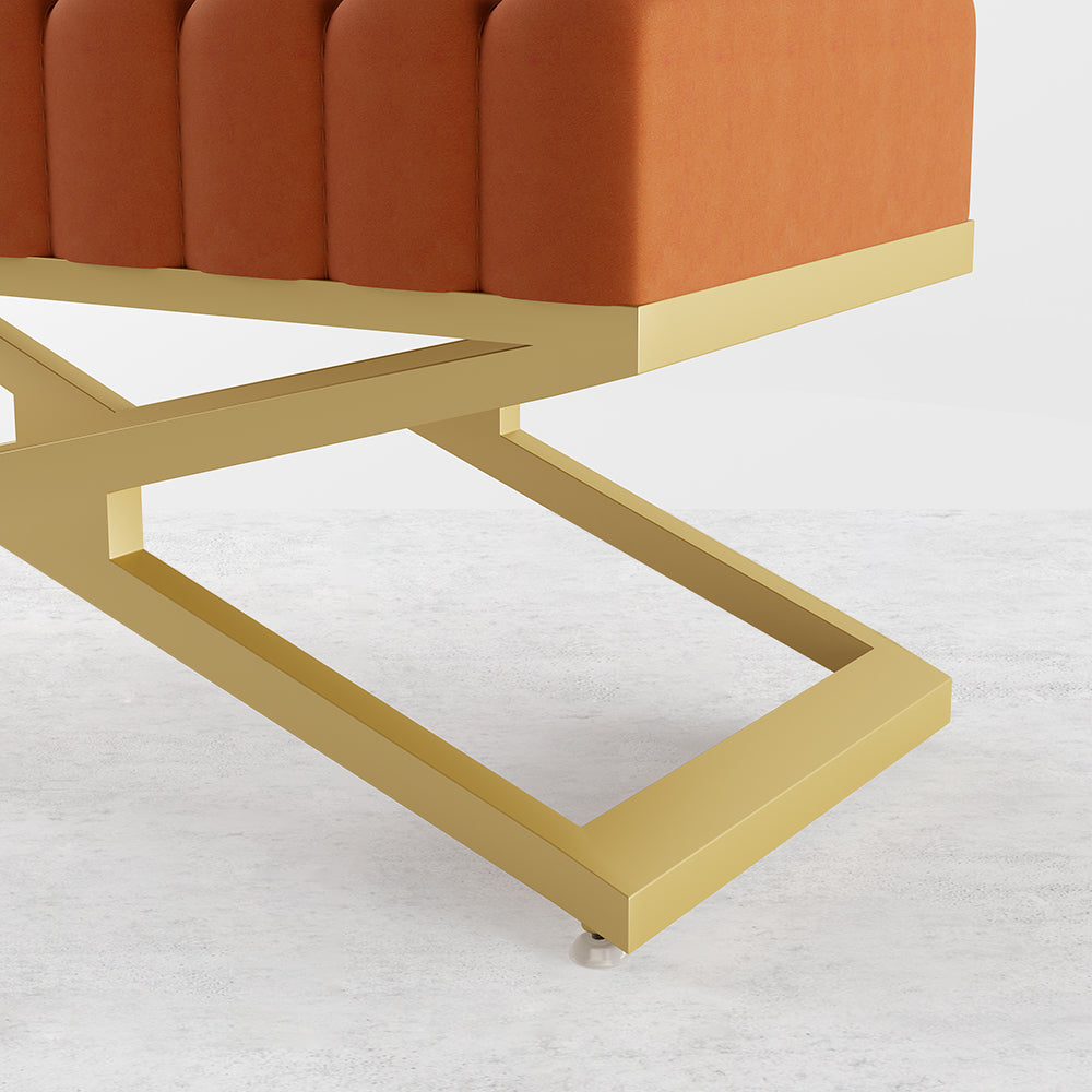 Modern Bedroom Bench Orange Velvet Upholstered Ottoman Bench in Gold XBase