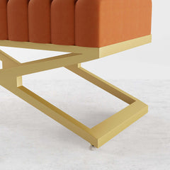 Sophisticated Gold XBase Ottoman Bench in Orange Velvet Upholstery