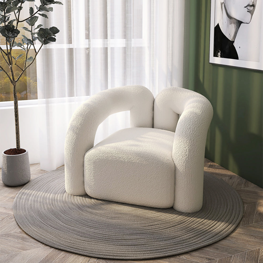 Modern White Boucle Sherpa Accent Chair Shaggy Armchair for Living Room