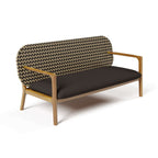 Teak and rattan 3-piece outdoor sofa set with natural wood rocking chair and cushions