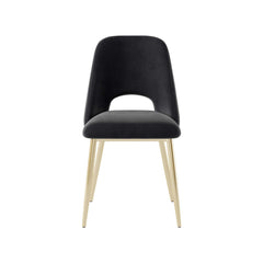 Sophisticated black upholstered dining chairs set of 2 featuring hollow back and gleaming gold legs