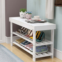 Entryway shoe rack in white with 2-tier shelves to neatly store and display your footwear collection