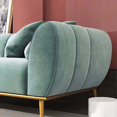 Chic 3-seater couch in green velvet with stylish gold stainless steel base