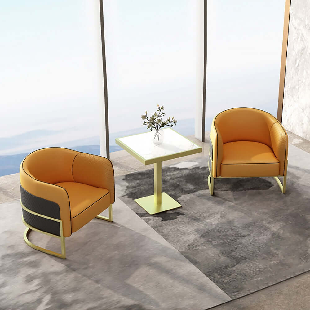 Chic Orange and Black Faux Leather Arm Chair - Stylish Upholstered Accent Chair with Gold Finish Metal Legs