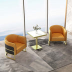 Chic Orange and Black Faux Leather Arm Chair - Stylish Upholstered Accent Chair with Gold Finish Metal Legs