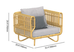 4 Pieces Rattan Outdoor Sofa Set with Glass Top Coffee Table and Cushions in Yellow