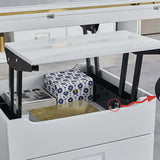 White Modern Lift Top Coffee Table Set with Storage & Stools Extendable Accent Table