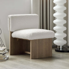 Natural wood upholstered chair with teddy velvet fabric, ideal for modern living spaces