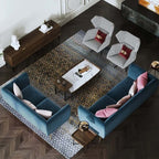 Modern beige velvet sofa with luxurious gold legs and comfortable seating for 3 people