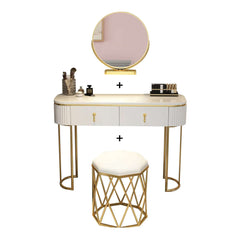 Nordic White Oval Glossy Makeup Vanity Set with Storage Drawers