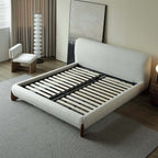 Chic and comfortable king size modern white boucle platform bed with elegant upholstered headboard