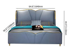 Stylish blue faux leather platform bed with low profile design for queen size bed