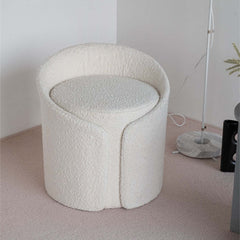 Chic modern white round lamb boucle sherpa vanity stool for luxurious seating experience