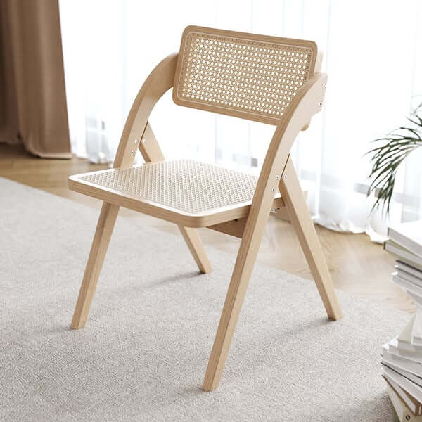 Folding dining chair with Japandi natural design crafted from solid wood and rattan Hauptbild