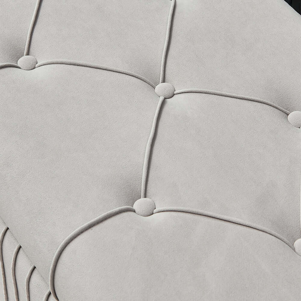 Sophisticated gray velvet bench with gold legs for luxurious interiors