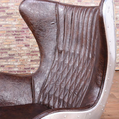 Executive brown & silver leather swivel task chair with wing back, ideal for elegant and productive workspaces