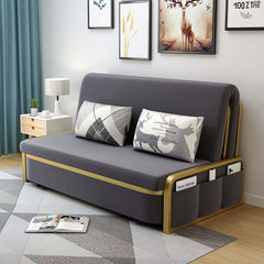 Contemporary deep gray and gold convertible sleeper sofa with velvet upholstery and storage