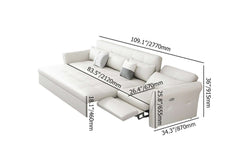 Convertible tufted white leather sofa bed with power reclining feature