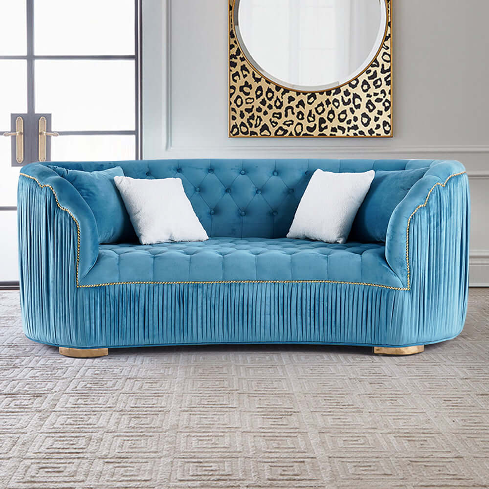 Luxury modern blue velvet 3-seater sofa
