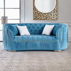 Luxury modern blue velvet 3-seater sofa