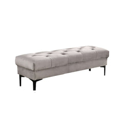 Modern light gray velvet tufted bench ideal for entryway with sleek metal legs