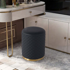 Round Ottoman Stool with Elegant PU Leather Upholstered Seat