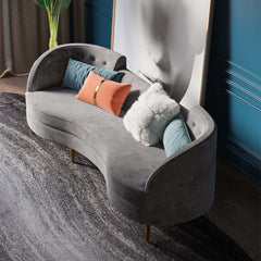 Elegant 102.4" gray velvet upholstered sofa with gold legs and solid wood frame