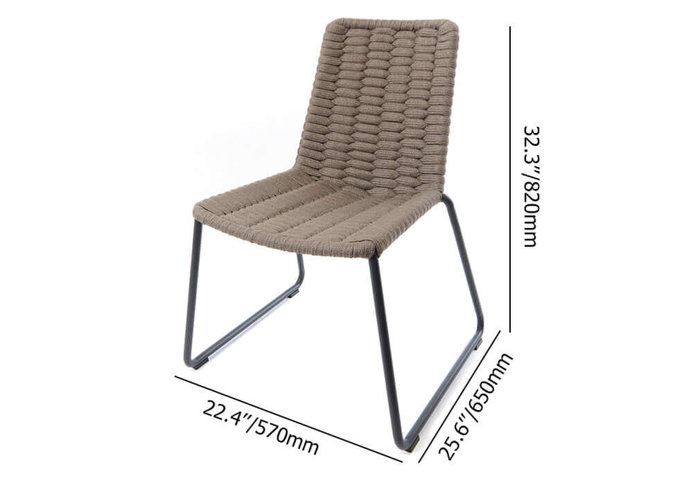 7-piece aluminum outdoor patio dining set crafted with a teak wood top table and comfortable rope chairs for enjoyable outdoor dining experiences