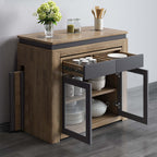Modern extendable dining table with 4 chairs and rectangle storage sideboard in elegant walnut and gray finish